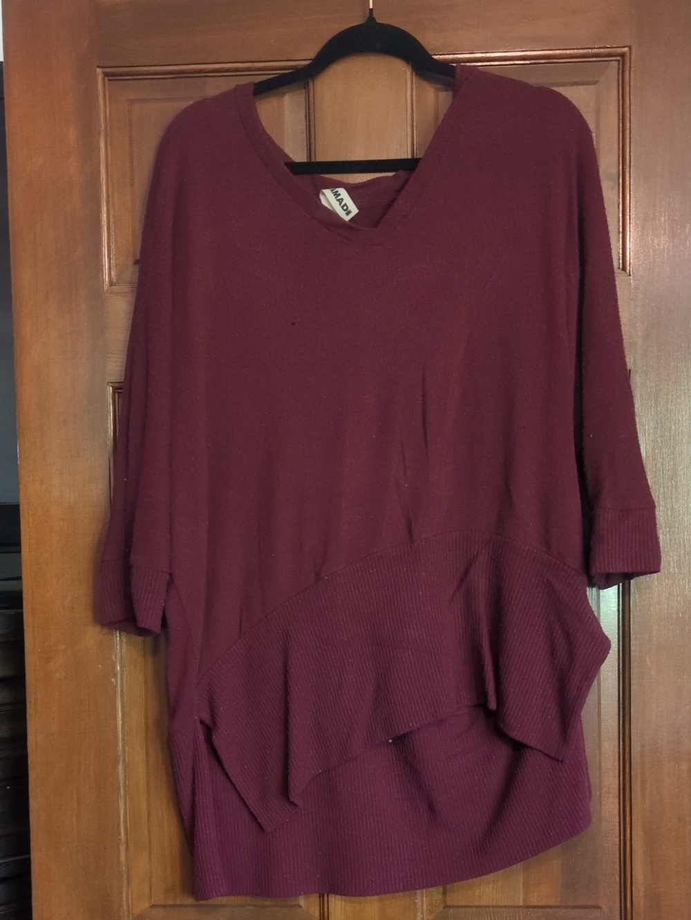 Wine Red V-Neck Women's Sweater - Mavi
